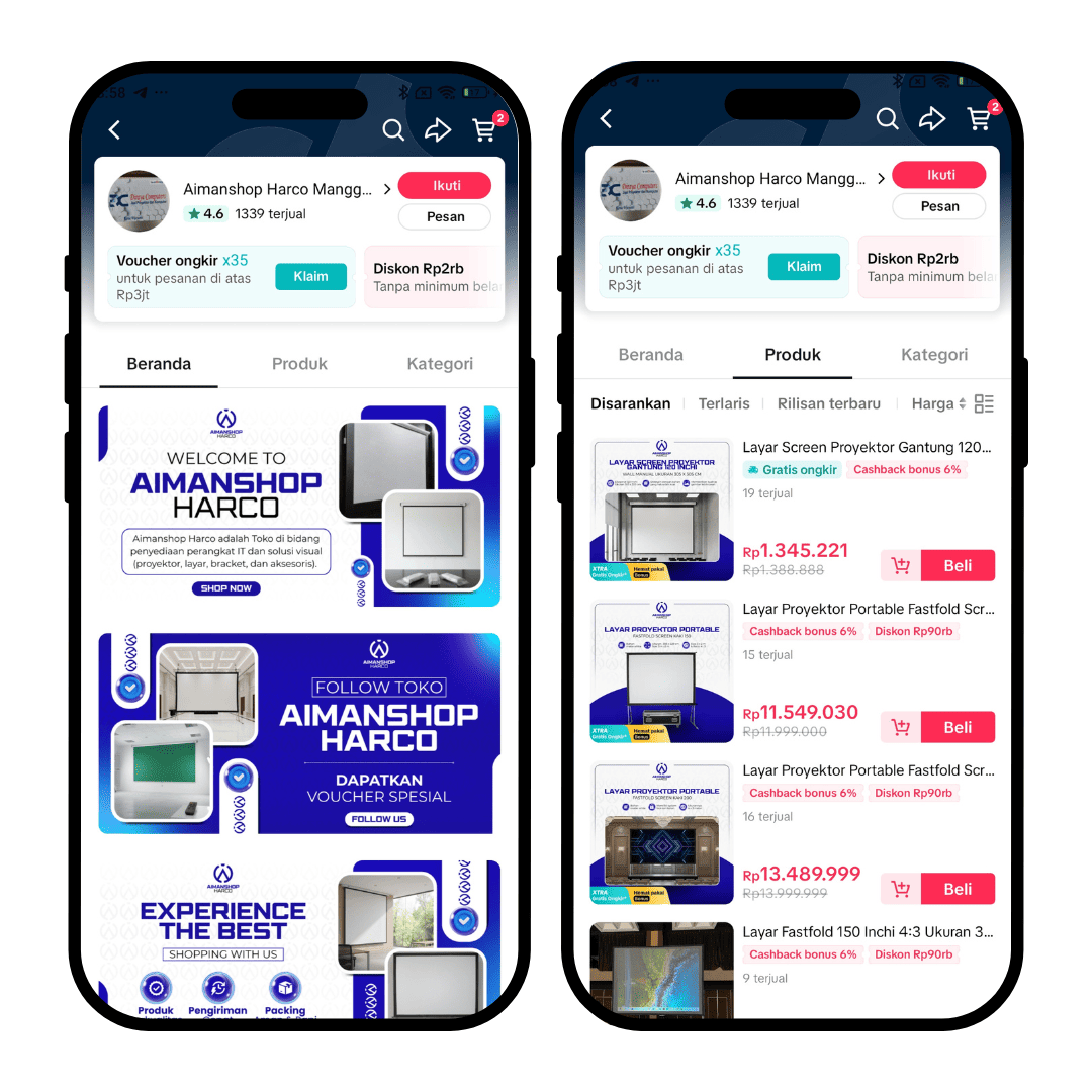 Hasil desain tampilan beranda dan katalog TikTok Shop oleh Digifolium
