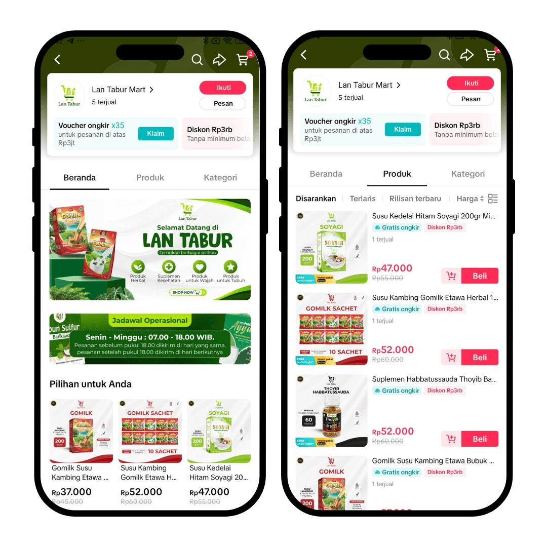 Hasil desain tampilan beranda dan katalog TikTok Shop oleh Digifolium