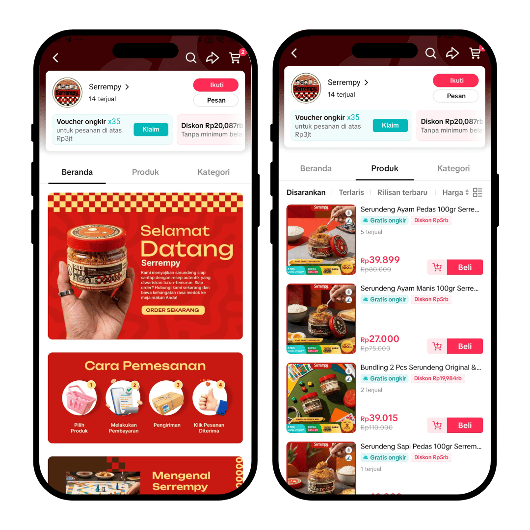 Hasil desain tampilan beranda dan katalog TikTok Shop oleh Digifolium