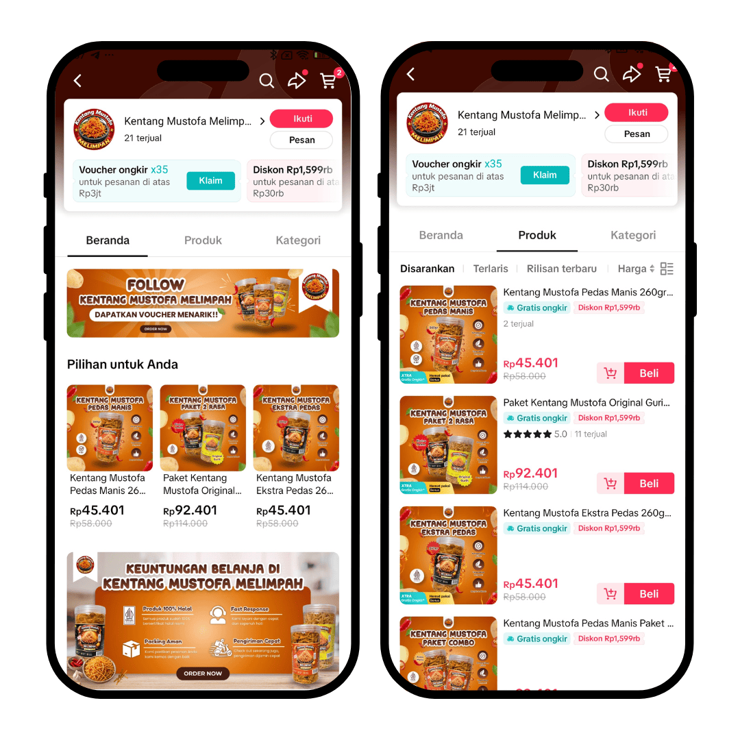 Hasil desain tampilan beranda dan katalog TikTok Shop oleh Digifolium