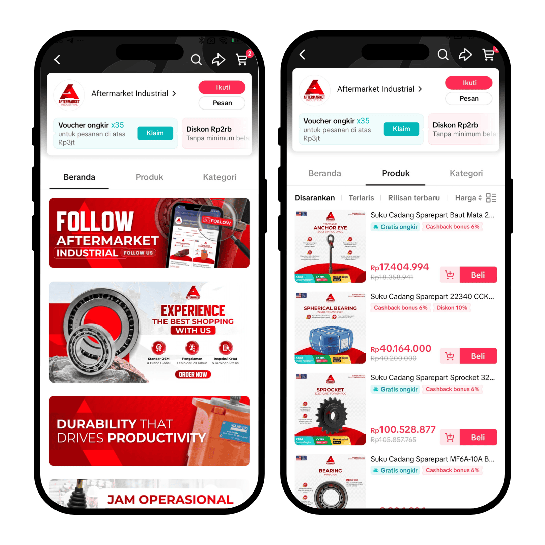 Hasil desain tampilan beranda dan katalog TikTok Shop oleh Digifolium