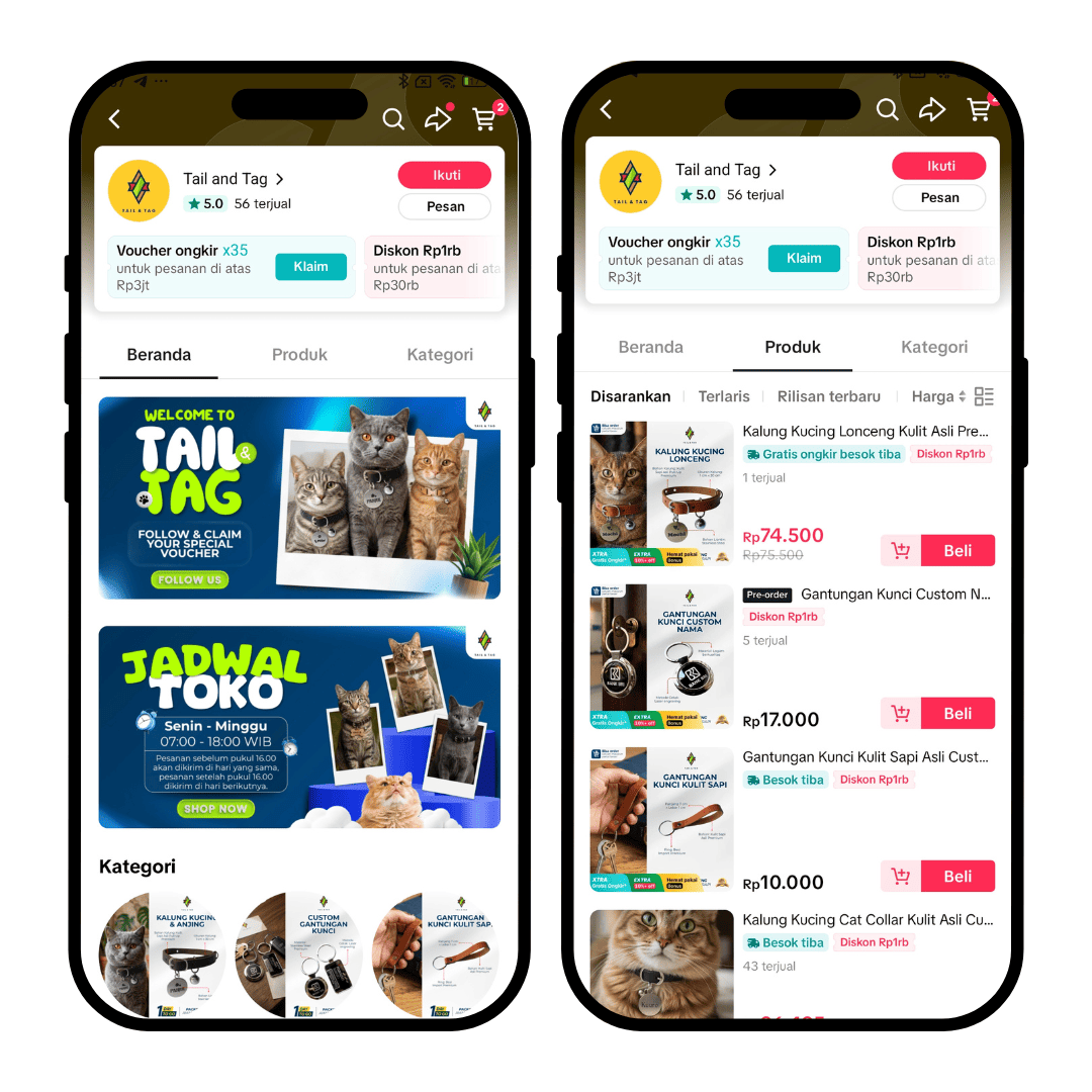Hasil desain tampilan beranda dan katalog TikTok Shop oleh Digifolium