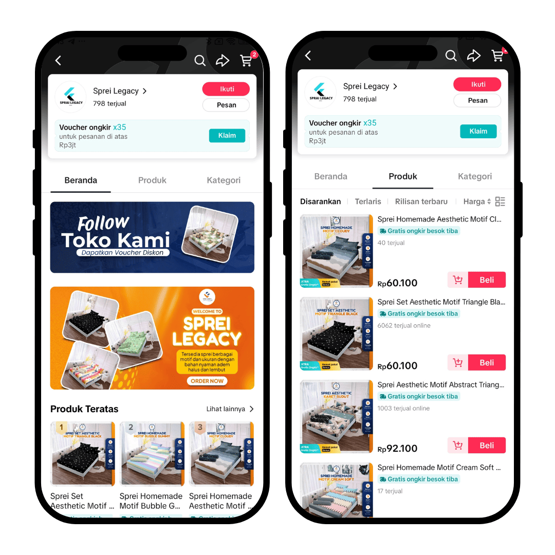 Hasil desain tampilan beranda dan katalog TikTok Shop oleh Digifolium