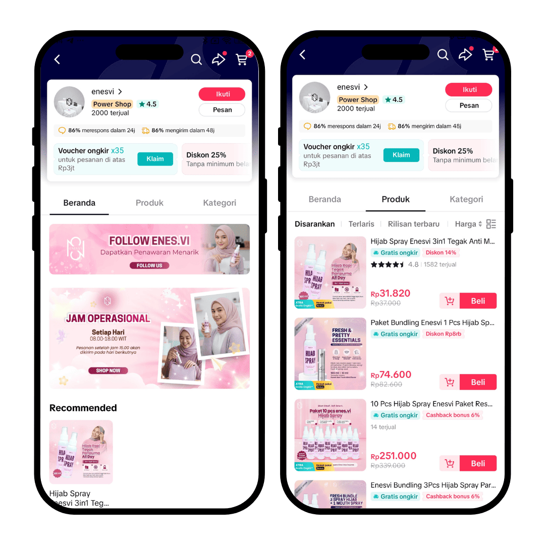 Hasil desain tampilan beranda dan katalog TikTok Shop oleh Digifolium